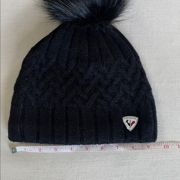 Rossignol Sparkle Knit Beanie, black sparkle, faux fur pompom., one size - Picture 5 of 5